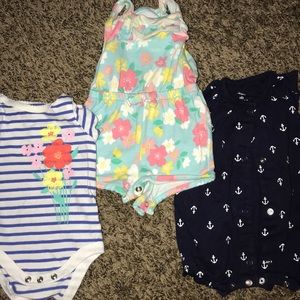 2 rompers and 1 onesie